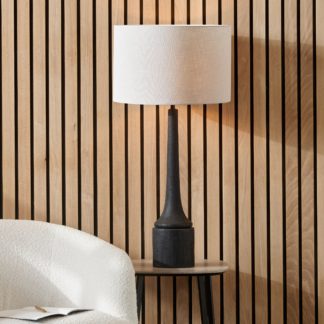 An Image of Marin Black Wood Tall Neck Table Lamp with 40cm Linen Drum Shade Black