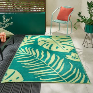 An Image of Tropical Leaf Plastic Outdoor Mat Green