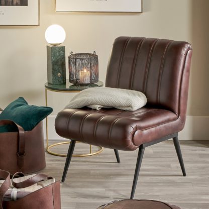 An Image of Tatiana Mahogany Leather Armchair Mahogany (Brown)