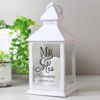 558fbaaf097681e1f62b2d0f5ca5b6812f20d324c49c26e8809c59f0fa718624.jpg An Image of Personalised Mr and Mrs White Lantern White