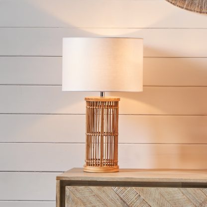 An Image of Sorbus Natural Ribbed Table Lamp Natural