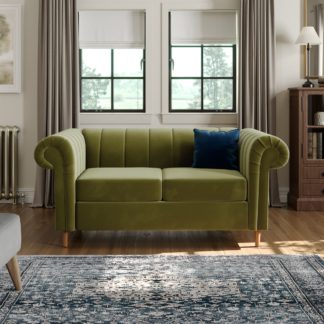 An Image of Chesterfield Velvet 2 Seater Sofa Olive