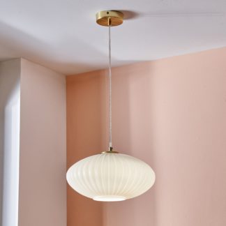 An Image of Emilia Ribbed Oval Pendant Light White and Gold