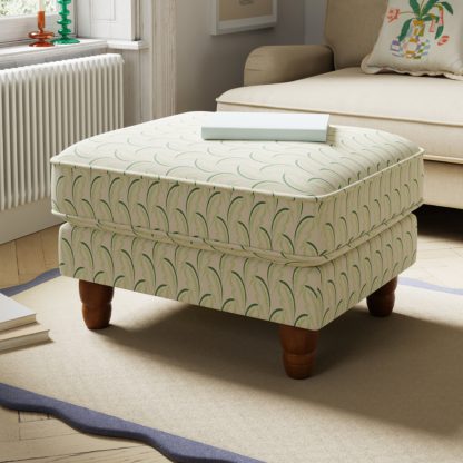 An Image of Beatrice Painterly Leaf Print Olive Footstool Olive (Green)