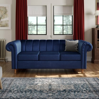 An Image of Chesterfield Velvet 3 Seater Sofa Olive