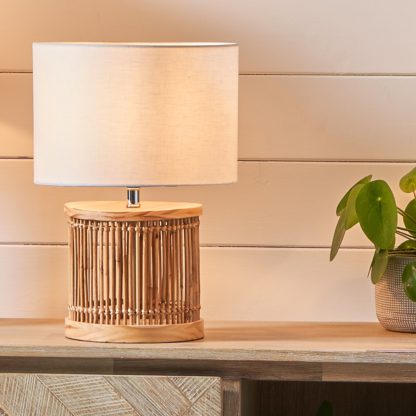 An Image of Sorbus Natural Ribbed Table Lamp Natural