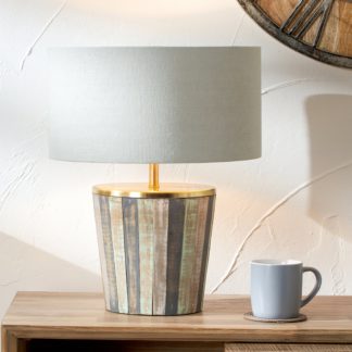 An Image of Kerala Angled Distressed Sage Wood Table Lamp MultiColoured
