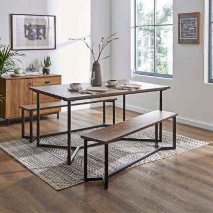 An Image of Brayden 6 Seater Rectangular Dining Table with 2 Benches Black