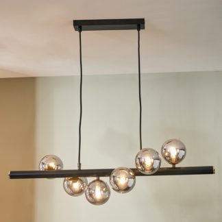 An Image of Blair Smoke Glass Ball and Black Metal Diner Ceiling Fitting Black