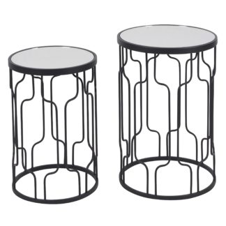 An Image of Set of 2 Caprisse Mirrored Glass Side Tables Black
