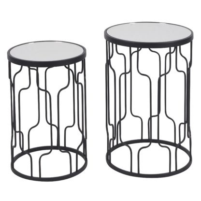 8ba68a1d20da526c982a4175fc8c3d327a7d8c56c55e0a3df367d4611e8d2b8a.jpg An Image of Set of 2 Caprisse Mirrored Glass Side Tables Black