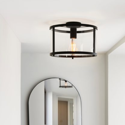 An Image of Vogue Beckett Industrial Flush Ceiling Light Nickel