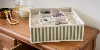An Image of Striped 16 Section Drawer Organiser Olive (Green)