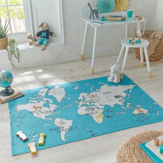 An Image of My World Map Rug Blue/Yellow/Black