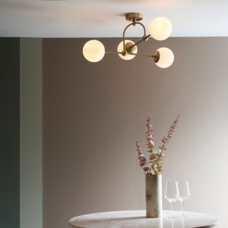 An Image of Vogue Newton 4 Light Semi Flush Ceiling Light Brass