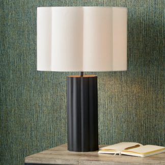 An Image of Petula Metal Scallop Table Lamp with Bloom Handloom Scalloped Cylinder Shade Black and White