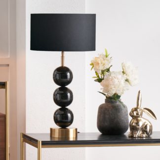 An Image of Sofia Black and Gold Enamel 3 Ball Table Lamp with 35cm Harry Cylinder Drum Shade Black