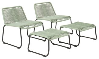 An Image of Pacific Pang Pair of Metal Garden Chair with Stools - Green