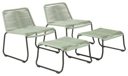 An Image of Pacific Pang Pair of Metal Garden Chair with Stools - Green