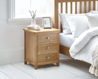 An Image of Mallory - 3 Drawer Bedside Table - Oak - Wood