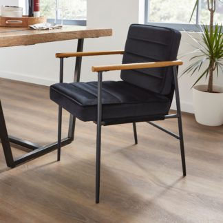 An Image of Bude Carver Dining Chair, Velvet Black