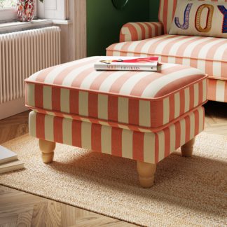 An Image of Beatrice Woven Stripe Footstool Woven Stripe Coral
