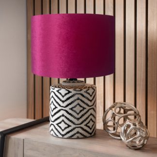An Image of Chirala Ikat Ceramic and Velvet Table Lamp Raspberry