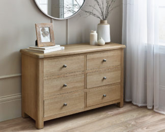 An Image of Memphis - Wide 6 Drawer Chest of Drawers - Limed Oak - Wooden - Happy Beds