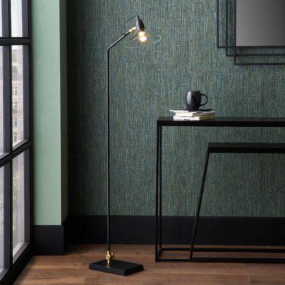 An Image of Canton Matt Black and Glass Cone Floor Lamp Black