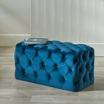 An Image of Seraphina Velvet Buttoned Ottoman Dove (Grey)