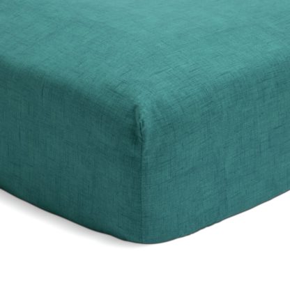 An Image of Habitat Texture Printed Teal Fitted Sheet - Double