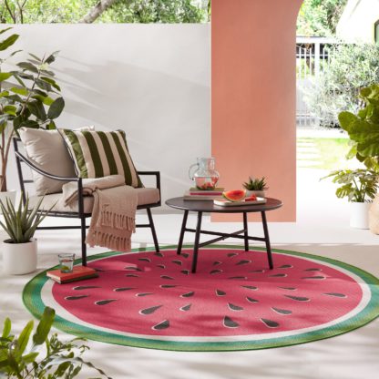 daf0a15c2d10abfac0fb11fb1ca2840ef863c86997e8a19b6aee5a5b3c14e9e8.jpg An Image of Watermelon Recycled Round Indoor Outdoor Rug Pink