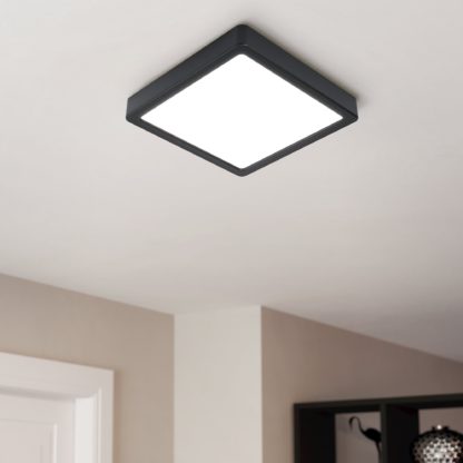 An Image of EGLO Fueva-Z Square Wall & Ceiling Light Black