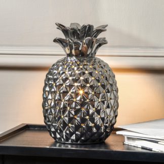 An Image of Pina Metallic Silver Ceramic Pineapple Table Lamp Silver