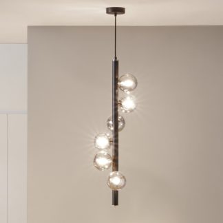 An Image of Blair Smoke Glass Ball and Black Metal Pendant Light Smoke (Grey)