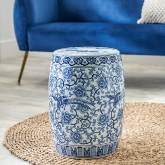 An Image of Matilde Floral Ceramic Side Table Blue