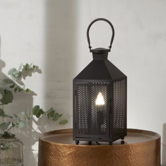 An Image of Folkstone Metal Punched Lantern Table Lamp Black