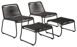 An Image of Pacific Pang Pair of Metal Garden Chair with Stools - Black