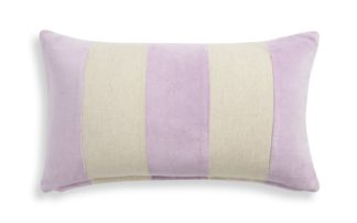 An Image of Habitat Velvet Striped Cushion - Lilac & Cream - 30x50cm