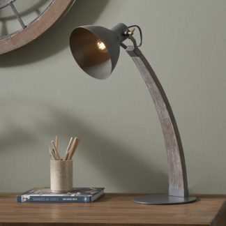 An Image of Topsham Wood and Grey Metal Curved Table Task Lamp Black