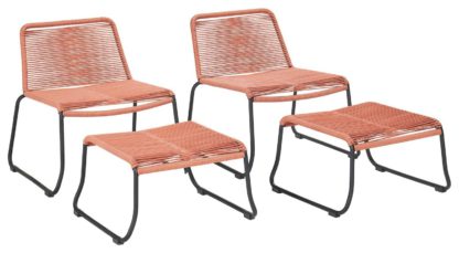 An Image of Pacific Pang Pair of Metal Garden Chair with Stools - Orange