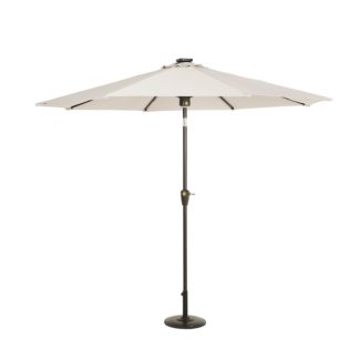 An Image of 2.7m Garden Parasol with Bluetooth Speaker & Solar Lights - Natural