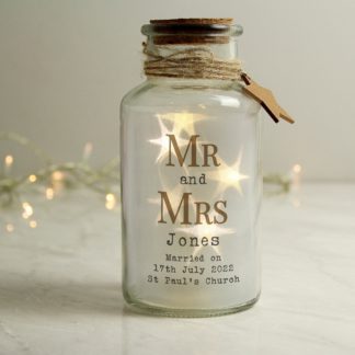 An Image of Personalised Mr and Mrs Glass LED Jar Clear