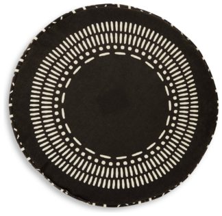 An Image of Habitat Black Round Printed Pouffe Outdoor Cushion