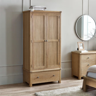 An Image of Memphis - 2 Door 1 Drawer Combination Wardrobe - Limed Oak - Wooden - Happy Beds