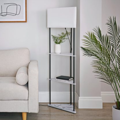 An Image of Aiko Corner Shelved Floor Lamp Black and White