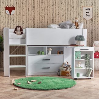 An Image of Otis - Single - Midsleeper with Drawers and Pull-Out Desk - White - Wooden - 3ft - Happy Beds