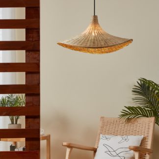 An Image of EGLO Haxey Wicker & Steel Pendant Light - Natural