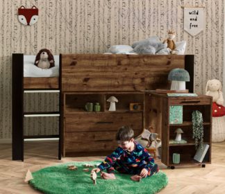 An Image of Otis - Single - Midsleeper with Drawers and Pull-Out Desk - Rustic and Black - Wooden - 3ft - Happy Beds