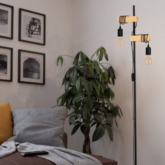 An Image of EGLO Townshend Statement Floor Lamp - Black & Oak